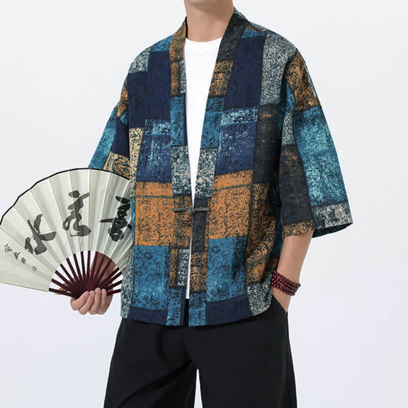 Buddha Stones Summer Tropical Leaf Print Linen Blend Men's Short Sleeve Kimono - image 10