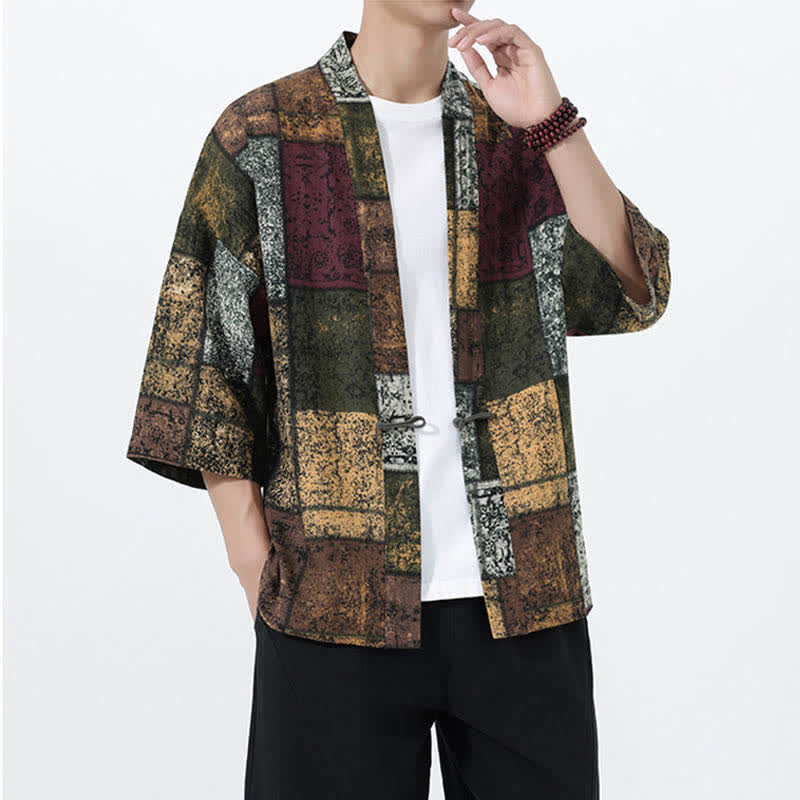 Buddha Stones Summer Tropical Leaf Print Linen Blend Men's Short Sleeve Kimono - image 19