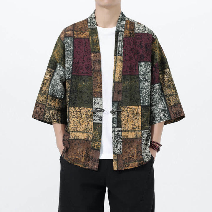 Buddha Stones Summer Tropical Leaf Print Linen Blend Men's Short Sleeve Kimono - OliveDrab - US/UK/AU46，EU56 (5XL) - image 18