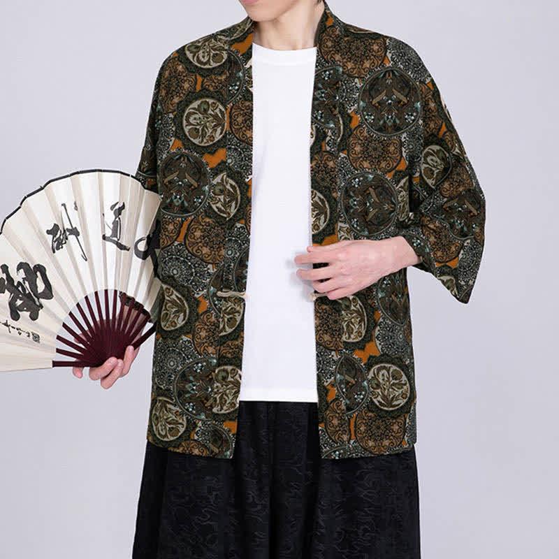 Buddha Stones Summer Tropical Leaf Print Linen Blend Men's Short Sleeve Kimono - image 14