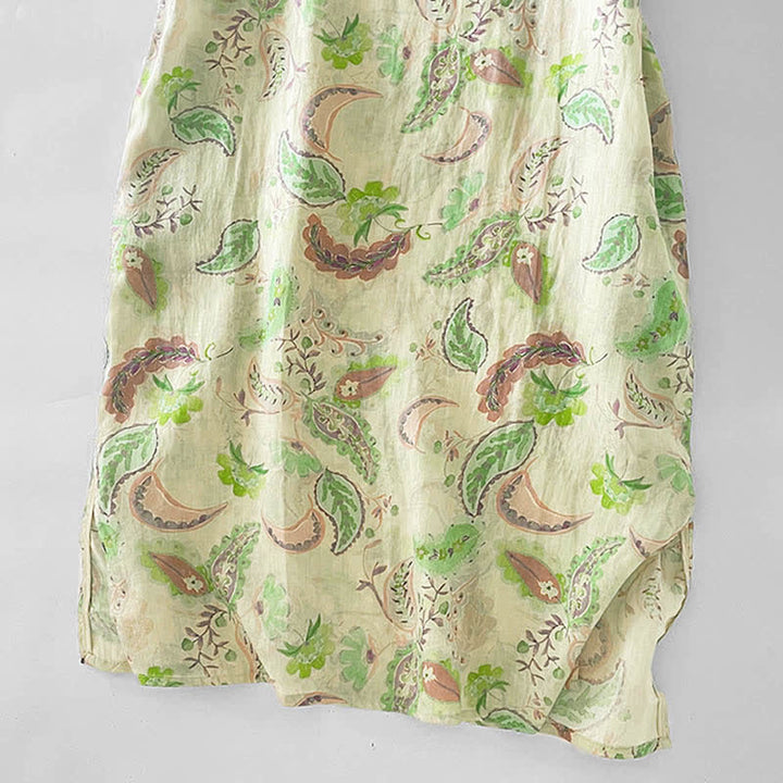 Buddha Stones Summer Vintage Paisley Floral Mandarin Collar Women's Short Sleeve Dresses With Pockets - image 15
