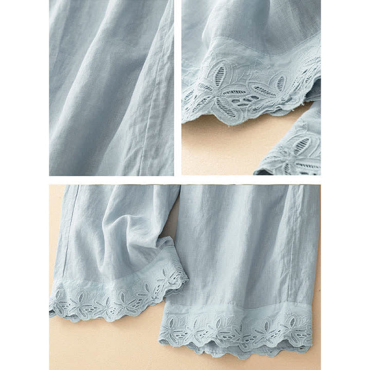 Buddha Stones Summer Linen Cotton Women's Cropped Wide Leg Pants With Pockets - image 2