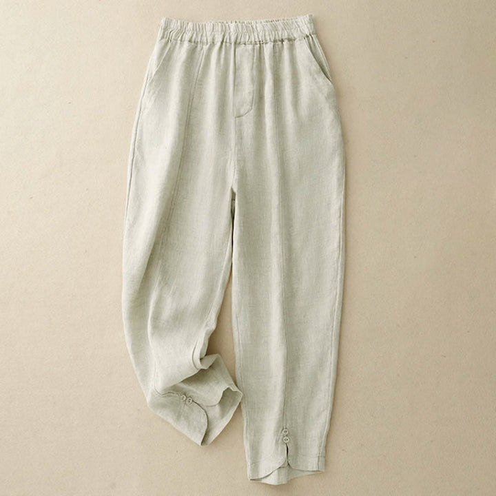 Buddha Stones Summer Linen Women's Tapered Pants With Pockets - Beige - US8-10，UK/AU12-14，EU40-42 (2XL) - image 8