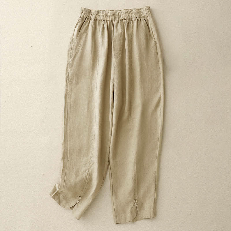 Buddha Stones Summer Linen Women's Tapered Pants With Pockets - Wheat - US8-10，UK/AU12-14，EU40-42 (2XL) - image 5