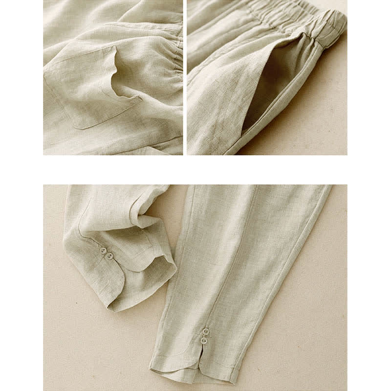 Buddha Stones Summer Linen Women's Tapered Pants With Pockets - image 10
