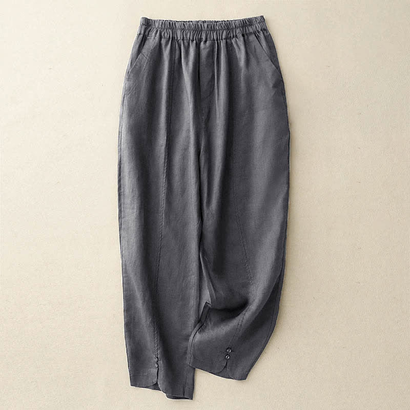 Buddha Stones Summer Linen Women's Tapered Pants With Pockets - DimGray - US8-10，UK/AU12-14，EU40-42 (2XL) - image 19