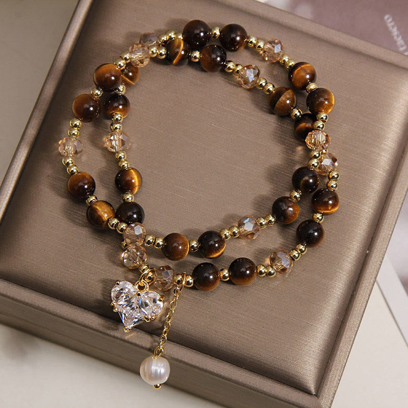 Buddha Stones Natural Tiger Eye Love Heart Double Wrap Protection Bracelet - image 2