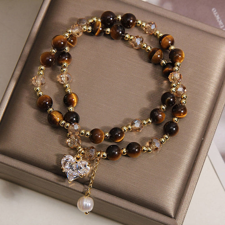 Buddha Stones Natural Tiger Eye Love Heart Double Wrap Protection Bracelet - image 2