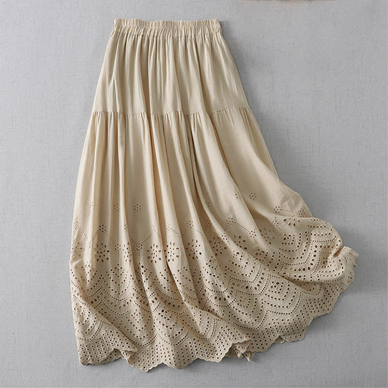 Buddha Stones Summer Boho Hollow Hem Design Solid Women's Skirts - image 11