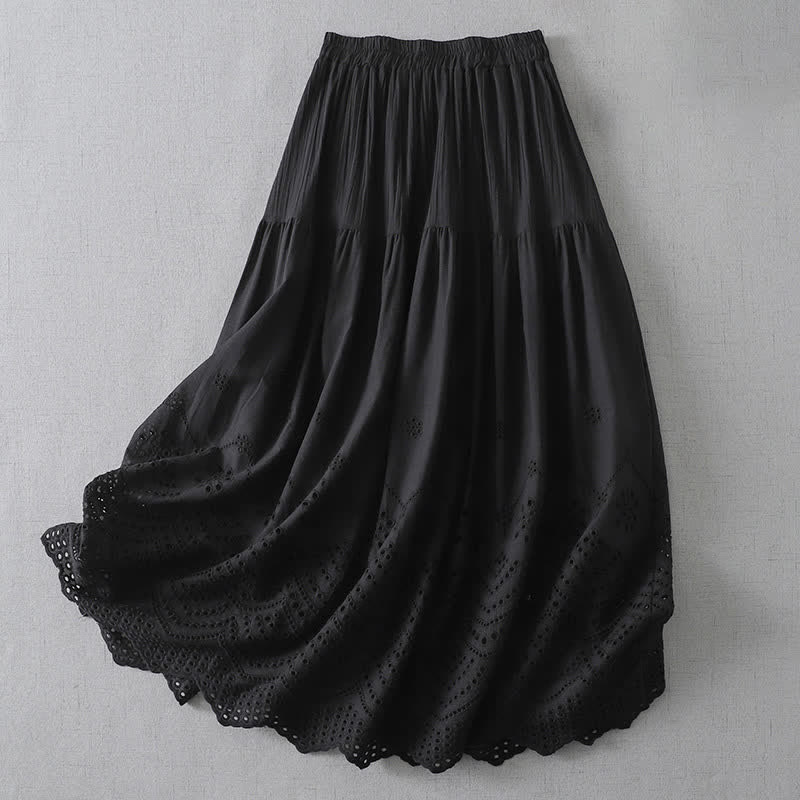 Buddha Stones Summer Boho Hollow Hem Design Solid Women's Skirts - Black - US8-10，UK/AU12-14，EU40-42 (2XL) - image 15