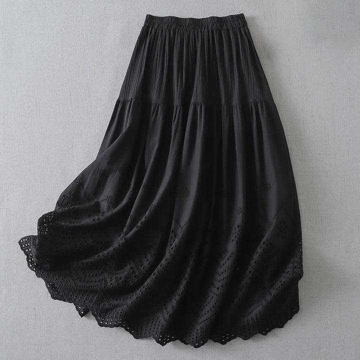 Buddha Stones Summer Boho Hollow Hem Design Solid Women's Skirts - Black - US8-10，UK/AU12-14，EU40-42 (2XL) - image 15