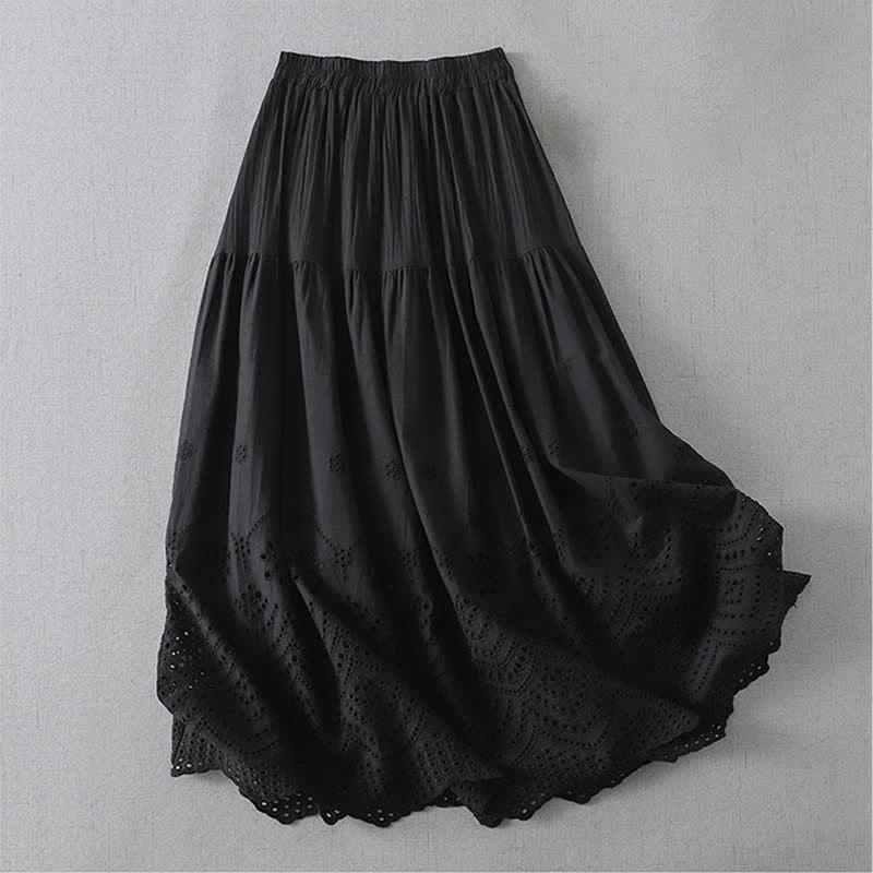 Buddha Stones Summer Boho Hollow Hem Design Solid Women's Skirts - image 16