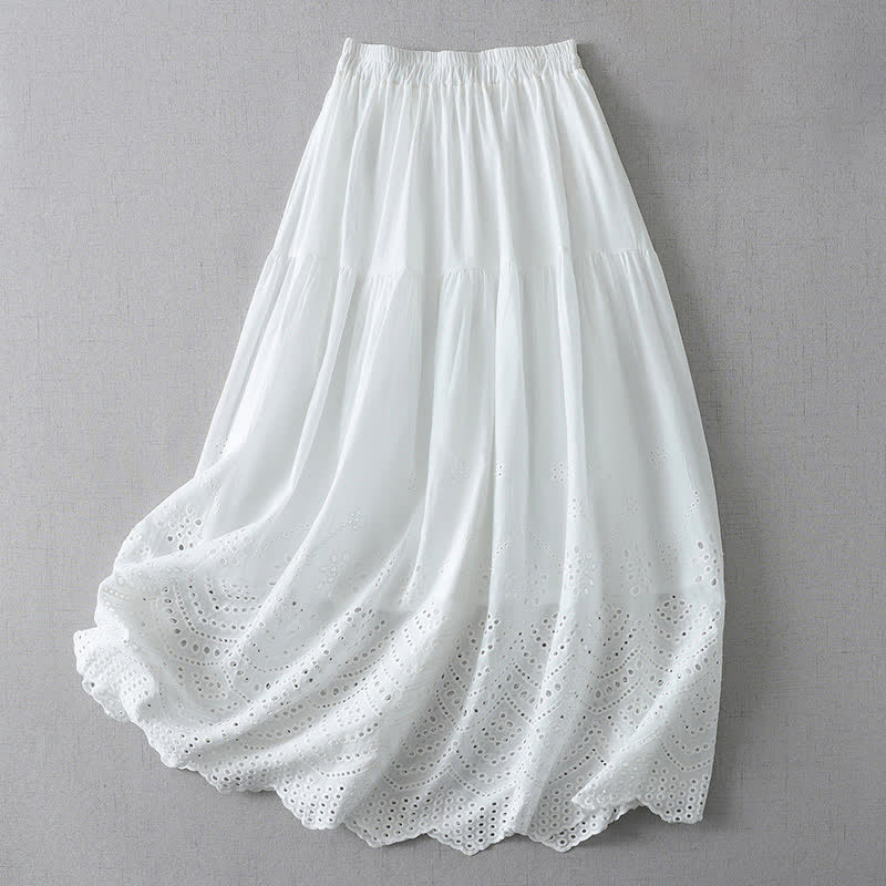 Buddha Stones Summer Boho Hollow Hem Design Solid Women's Skirts - White - US8-10，UK/AU12-14，EU40-42 (2XL) - image 0