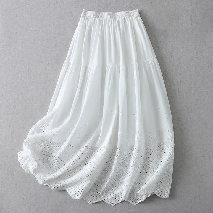 Buddha Stones Summer Boho Hollow Hem Design Solid Women's Skirts - White - US8-10，UK/AU12-14，EU40-42 (2XL) - image 0
