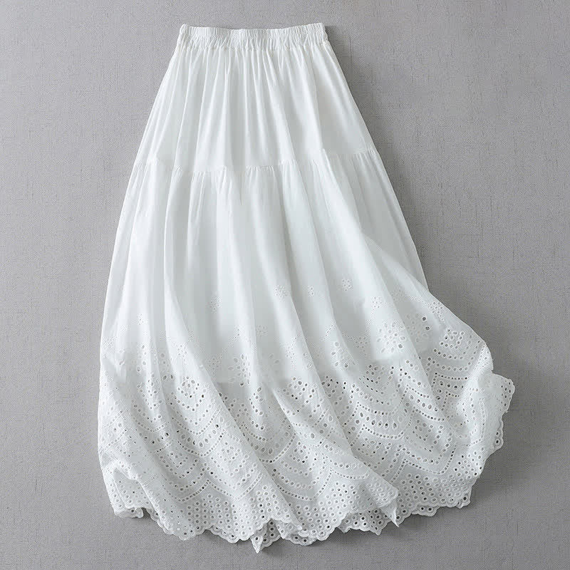 Buddha Stones Summer Boho Hollow Hem Design Solid Women's Skirts - image 1