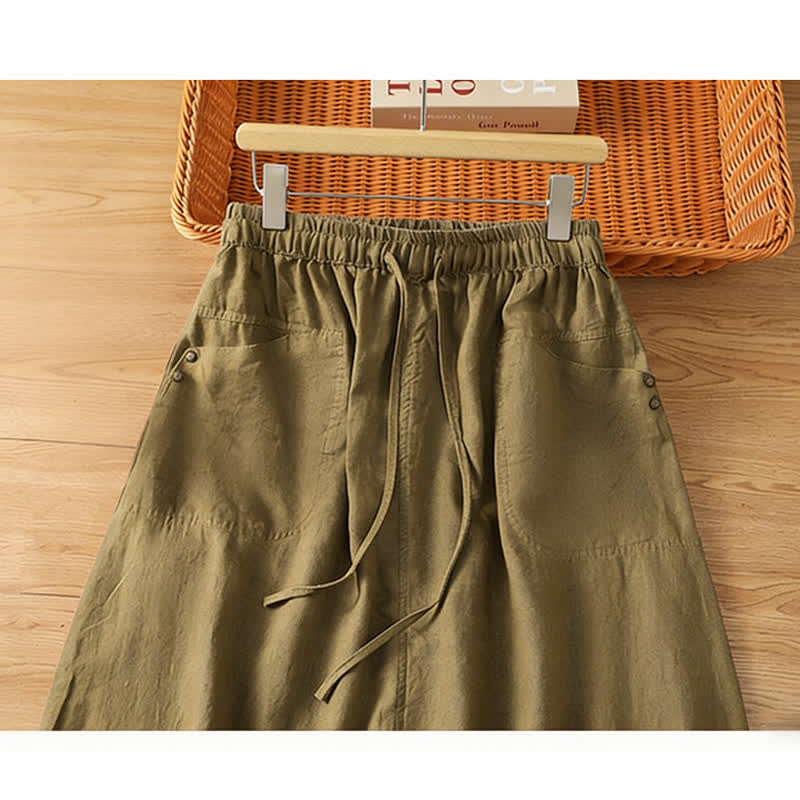 Buddha Stones Spring Casual Drawstring Solid Women's Skirts With Pockets - image 14