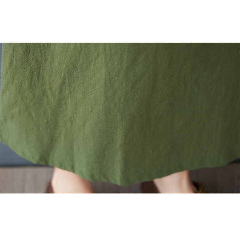 Buddha Stones Summer Minimalist Mandarin Collar Knot Button Solid Linen Women's Short Sleeve Dress With Pockets - image 9