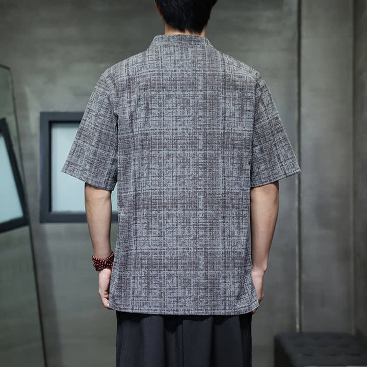 Buddha Stones Summer Casual Mandarin Collar Frog Button Solid Men's Short Sleeve Shirt - image 2