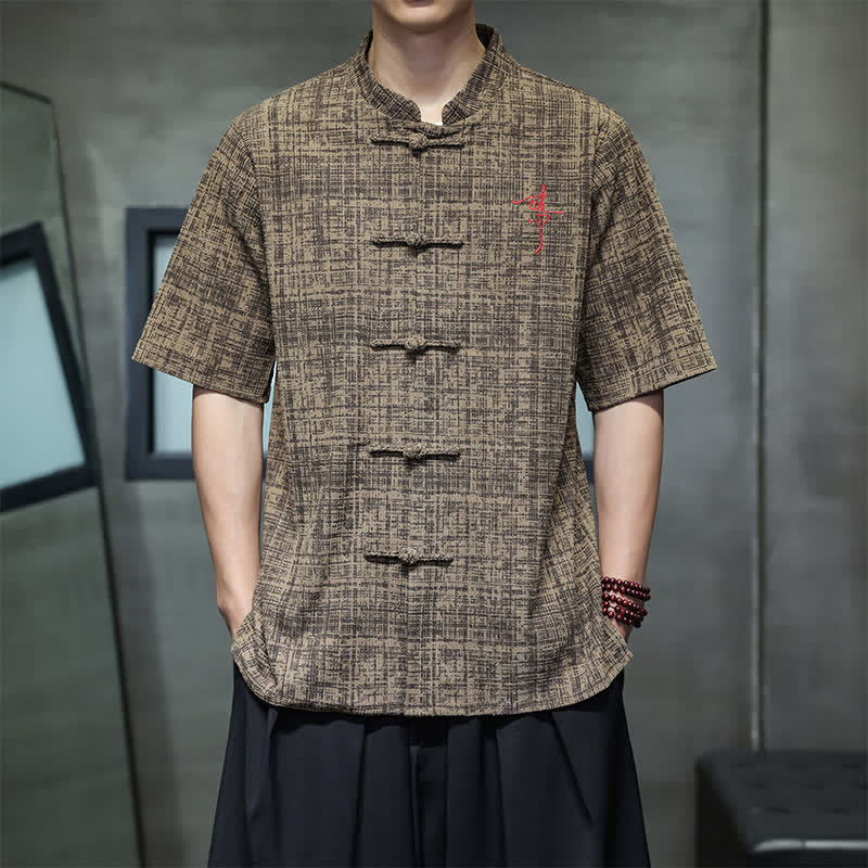 Buddha Stones Summer Casual Mandarin Collar Frog Button Solid Men's Short Sleeve Shirt - Peru - US/UK/AU46，EU56 (5XL) - image 11