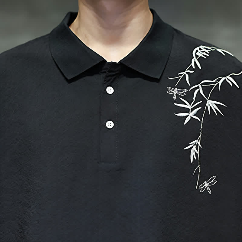 Buddha Stones Summer Casual Embroidery Solid Men's Short Sleeve Shirts - image 11