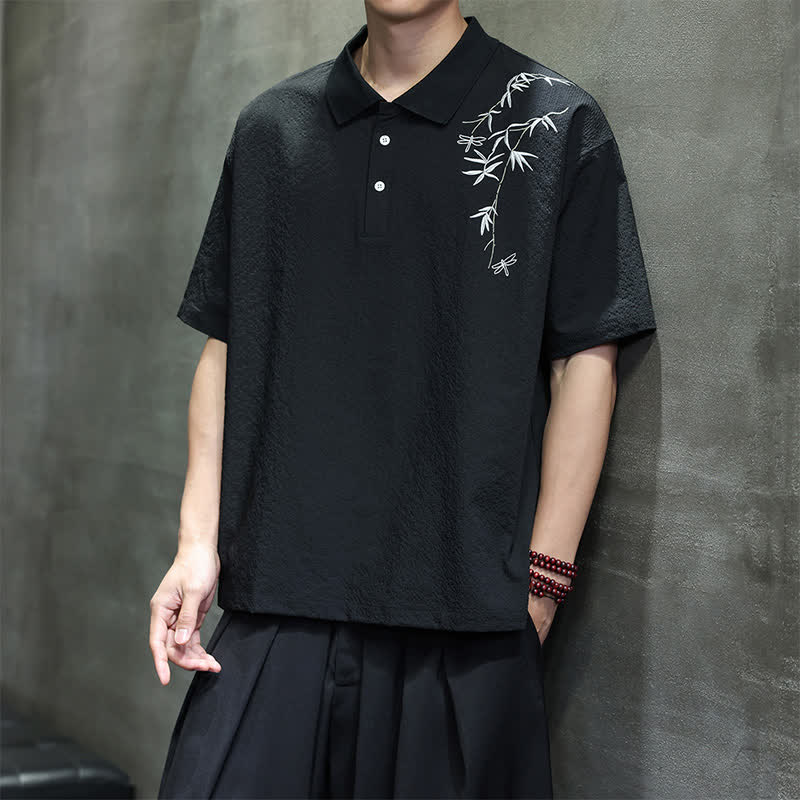 Buddha Stones Summer Casual Embroidery Solid Men's Short Sleeve Shirts - Black - US/UK/AU46，EU56 (5XL) - image 6