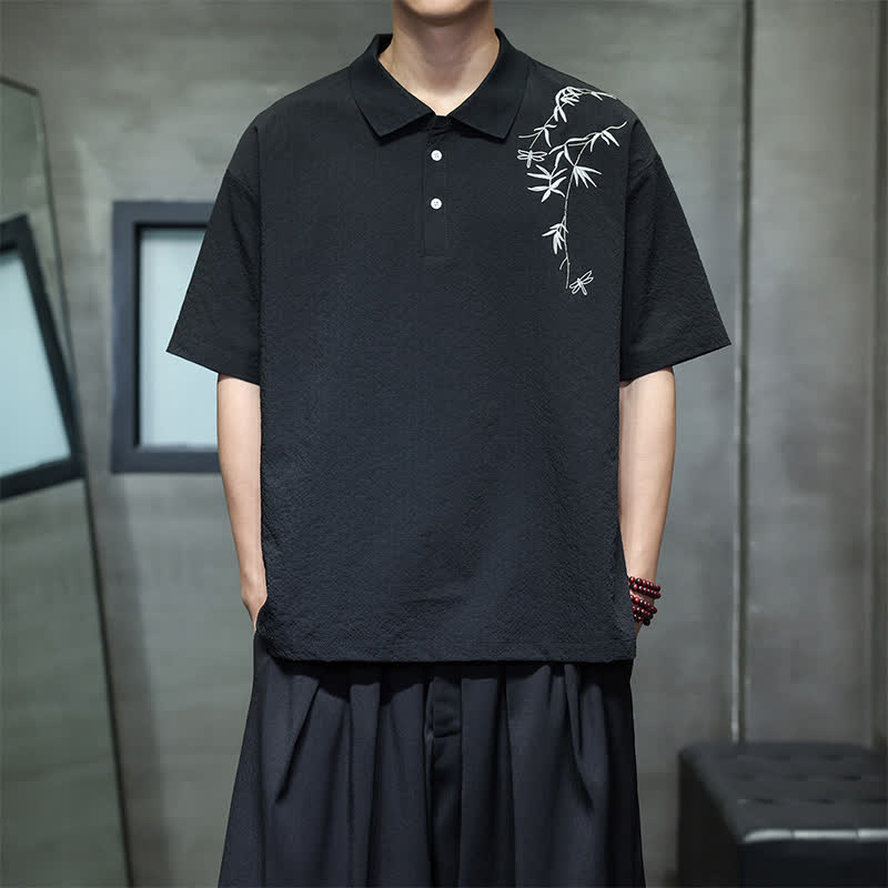 Buddha Stones Summer Casual Embroidery Solid Men's Short Sleeve Shirts - image 8