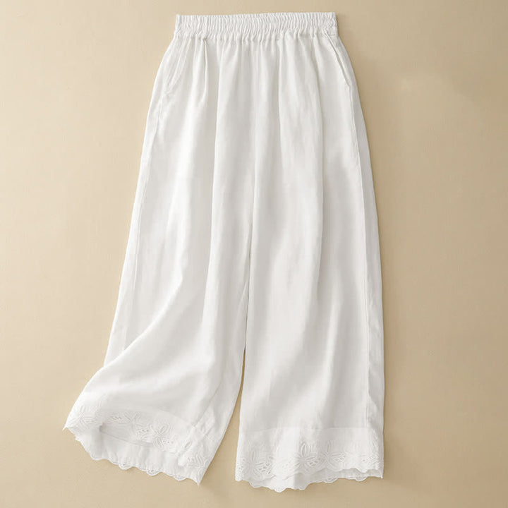Buddha Stones Summer Linen Cotton Women's Cropped Wide Leg Pants With Pockets - White - US8-10，UK/AU12-14，EU40-42 (2XL) - image 3