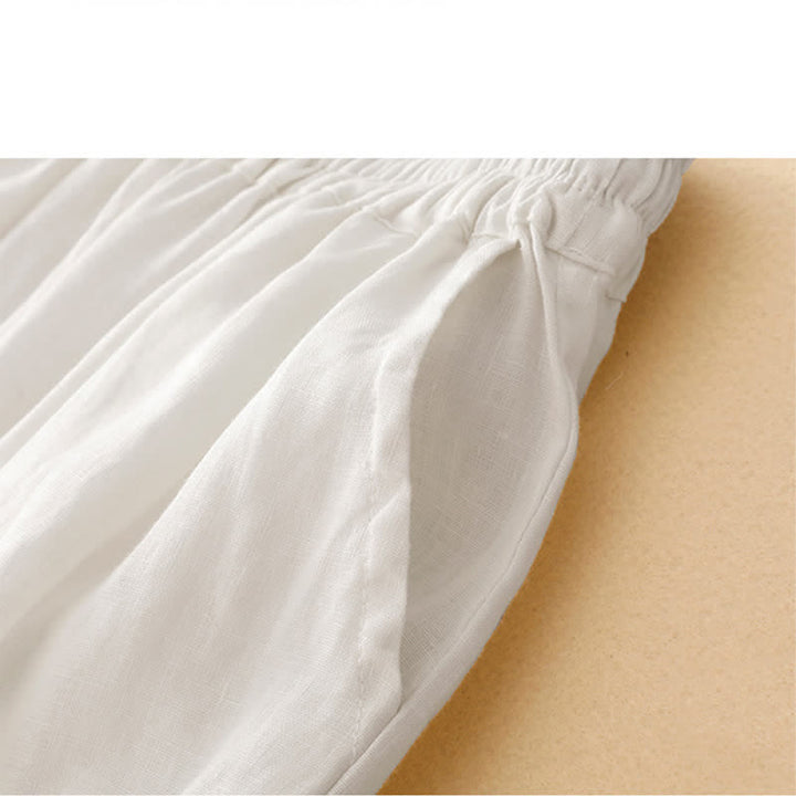 Buddha Stones Summer Linen Cotton Women's Cropped Wide Leg Pants With Pockets - image 8