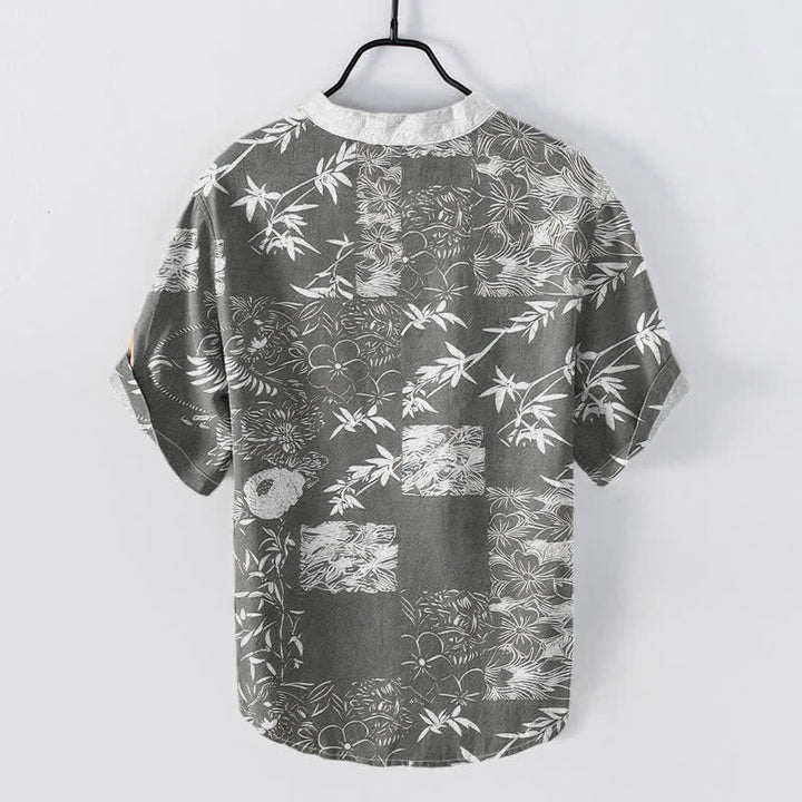 Buddha Stones Cotton Bamboo Plum Emblem Men's Short Sleeve Half Button Shirt - image 6