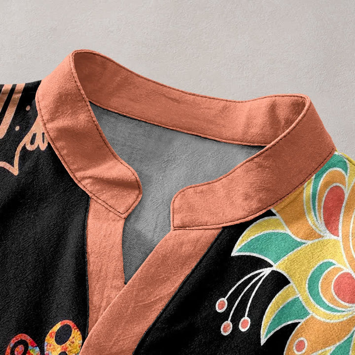 Buddha Stones Cotton Om Lotus Mandala Peacock Emblem Men's Short Sleeve Half Button Shirt - image 2