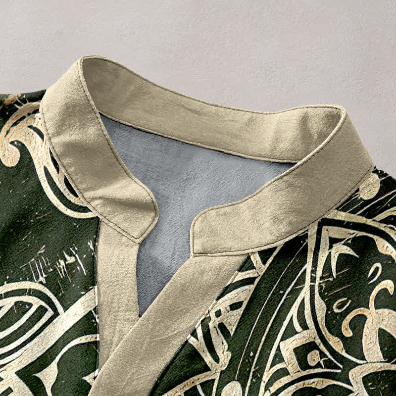 Buddha Stones Cotton Lotus Mandala Emblem Men's Short Sleeve Half Button Shirt - image 2