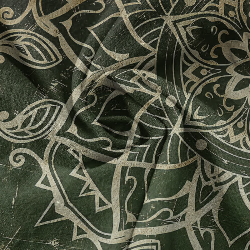 Buddha Stones Cotton Lotus Mandala Emblem Men's Short Sleeve Half Button Shirt - image 4