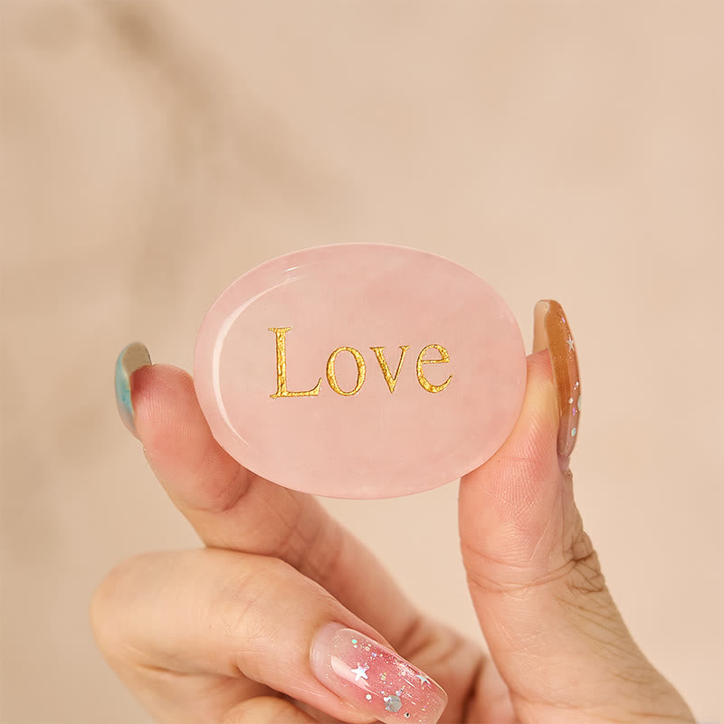 Buddha Stones LOVE Engraved Natural Rose Quartz Palm Stone Healing Crystal Decor - image 1