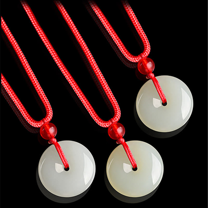 Buddha Stones Jade Peace Buckle Abundance Red Rope Necklace Pendant - image 3