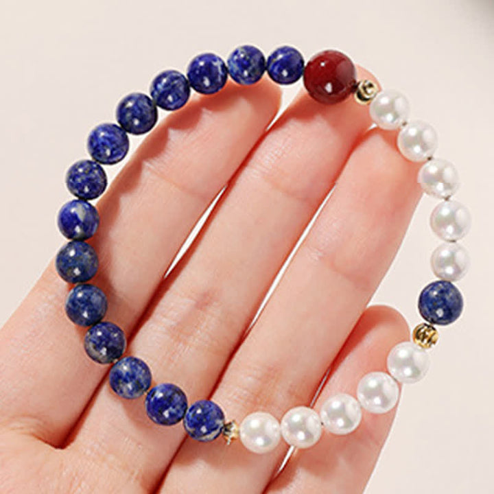 Buddha Stones Lapis Lazuli Lazurite Pearl Cinnabar Positive Beaded Bracelet - image 7