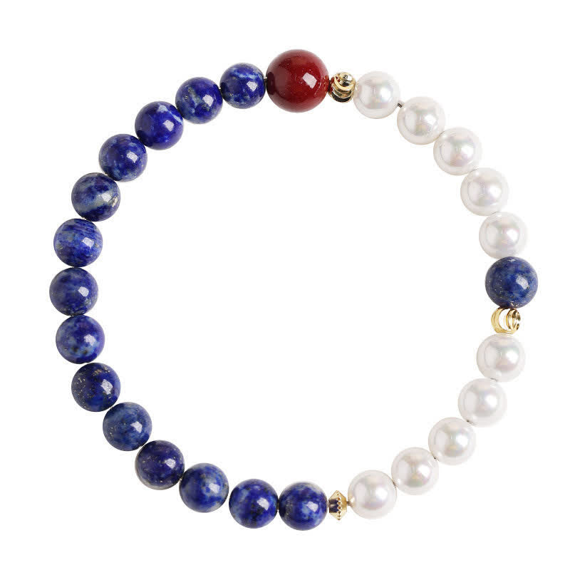 Buddha Stones Lapis Lazuli Lazurite Pearl Cinnabar Positive Beaded Bracelet - image 11