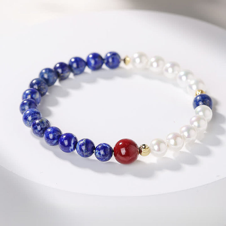 Buddha Stones Lapis Lazuli Lazurite Pearl Cinnabar Positive Beaded Bracelet - Single-wrap Lapis Lazuli(Wrist Circumference 14-15cm) - 6mm - image 1