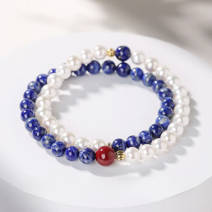 Buddha Stones Lapis Lazuli Lazurite Pearl Cinnabar Positive Beaded Bracelet - Double-wrap Lapis Lazuli(Wrist Circumference 14-15cm) - 6mm - image 12