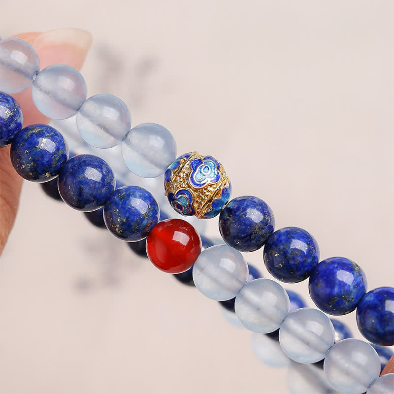Buddha Stones Lapis Lazuli Aquamarine Red Agate Double Wrap Design Balance Bracelet - image 8