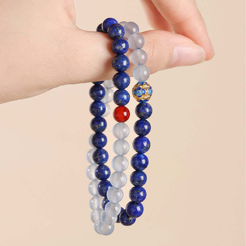 Buddha Stones Lapis Lazuli Aquamarine Red Agate Double Wrap Design Balance Bracelet - image 3