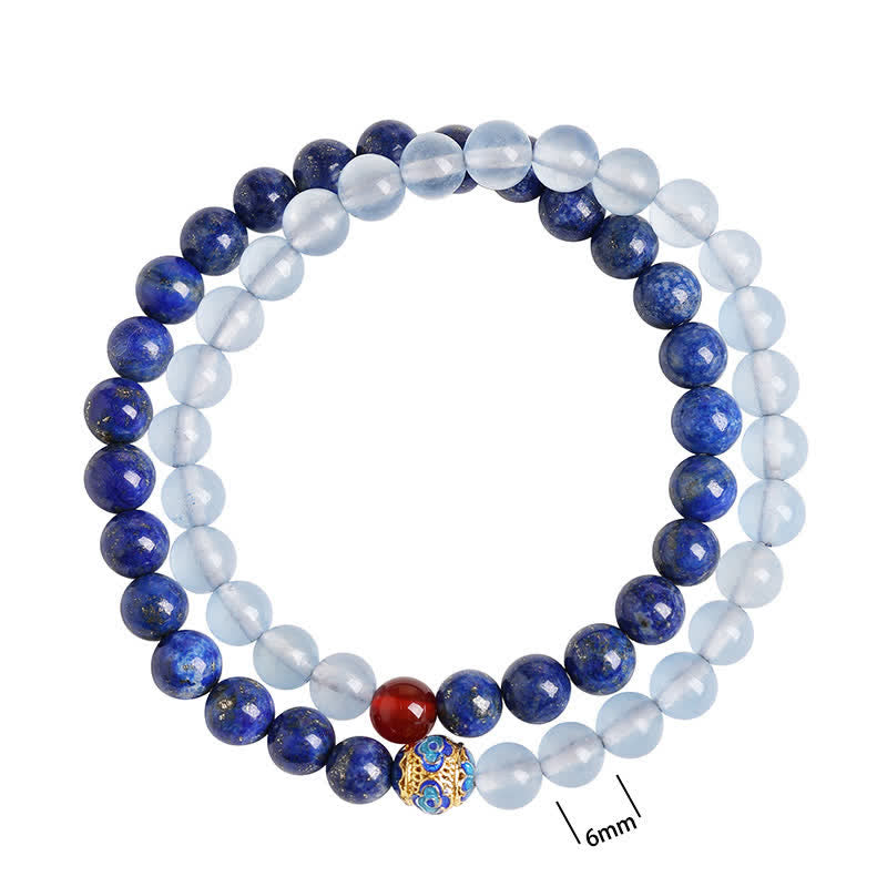 Buddha Stones Lapis Lazuli Aquamarine Red Agate Double Wrap Design Balance Bracelet - image 10