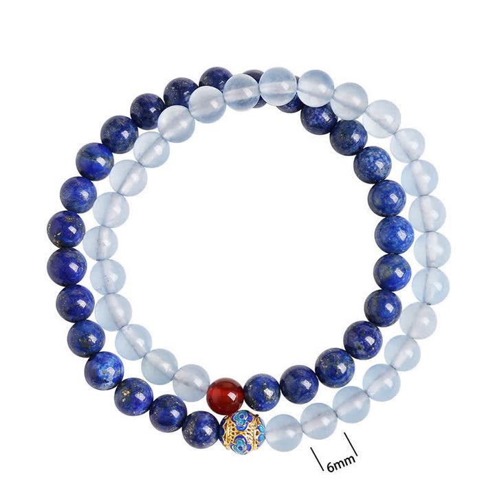 Buddha Stones Lapis Lazuli Aquamarine Red Agate Double Wrap Design Balance Bracelet - image 10