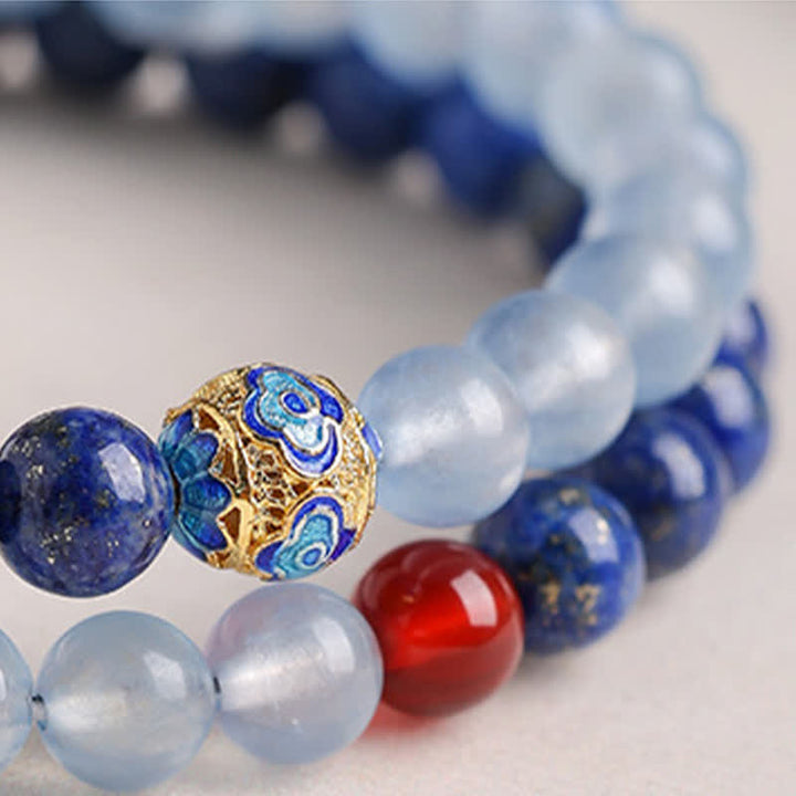 Buddha Stones Lapis Lazuli Aquamarine Red Agate Double Wrap Design Balance Bracelet - image 7