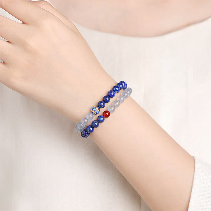 Buddha Stones Lapis Lazuli Aquamarine Red Agate Double Wrap Design Balance Bracelet - image 4
