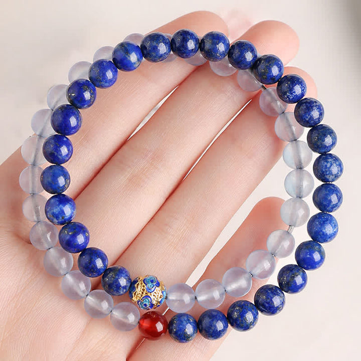 Buddha Stones Lapis Lazuli Aquamarine Red Agate Double Wrap Design Balance Bracelet - image 2