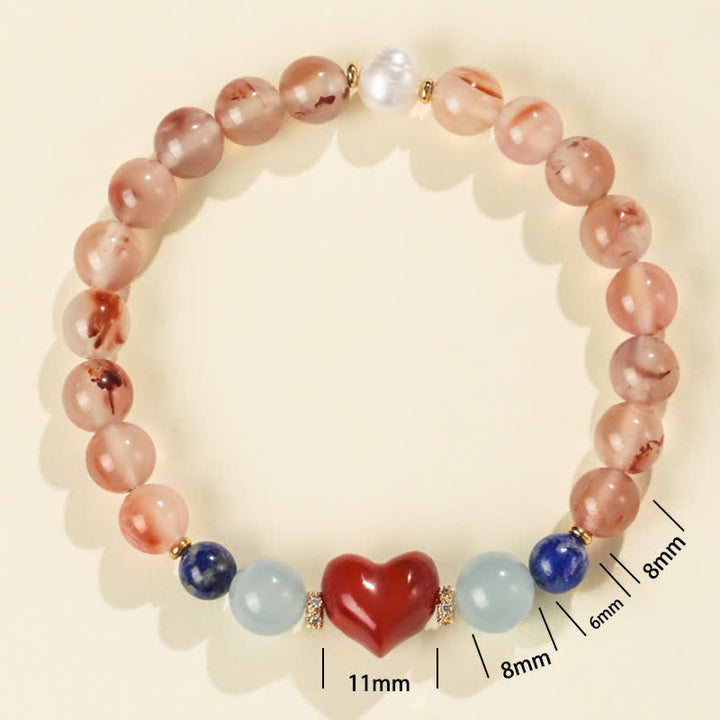 Buddha Stones Heart Design South Red Agate Lapis Lazuli Success Bracelet - image 1