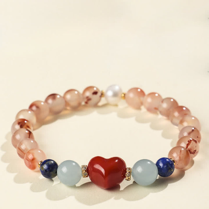 Buddha Stones Heart Design South Red Agate Lapis Lazuli Success Bracelet - image 2