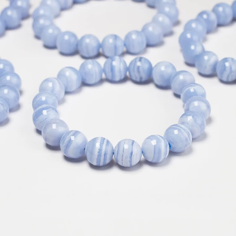Buddha Stones Round Design Natural Blue Lace Agate Beaded Bracelet - image 2