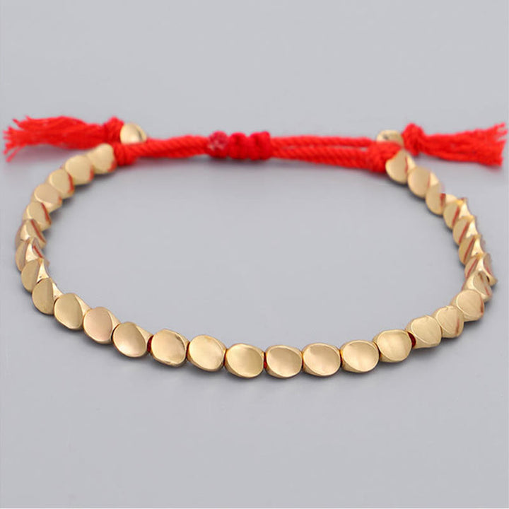 Buddha Stones 3Pcs Golden Copper Beads Red String Luck Bracelet - image 2