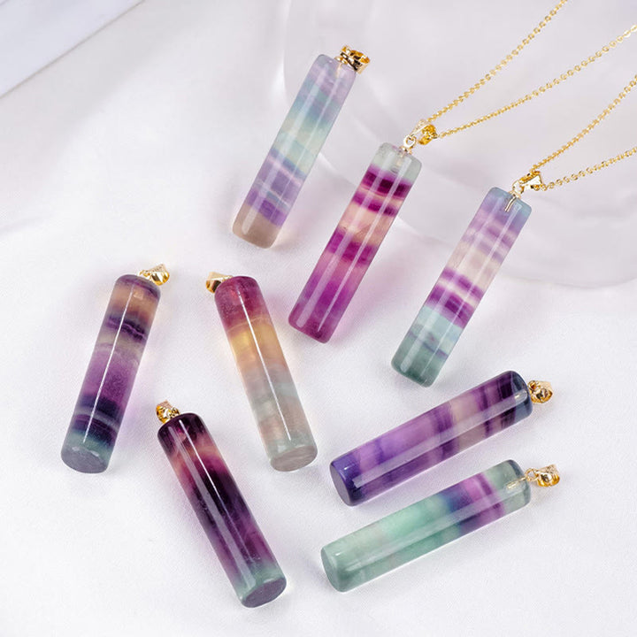 Buddha Stones Natural Colorful Fluorite Cylindrical Protection Necklace Pendant - image 8